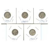 5 Mercury Silver Dimes