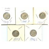 5 Roosevelt Silver Dimes