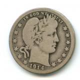 1914-D Barber Silver Quarter