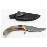 New Damascus Blade Skinner Knife with Leather