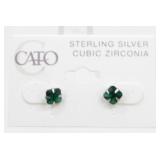 Sterling Silver and Green Cubic Zirconia Pierced