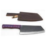 New Carbon Steel Cleaver Knife with Leather