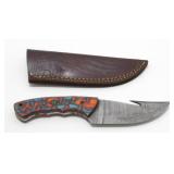 New Damascus Blade Gut Hook Knife with Leather