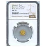 1999 Gold Day of the Dead Rose Skull - NGC MS 70