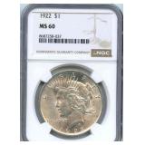 1922 Peace Silver Dollar - NGC MS-60