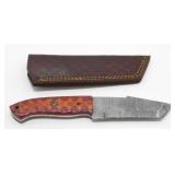 New Damascus Blade Gut Hook Knife with Leather