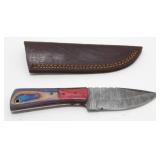 New Damascus Blade Drop Point Knife with Leather