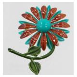 Vintage Teal and Brown Floral Brooch