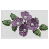 Vintage Purple Enameled and Pearl Brooch