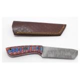 New Damascus Blade Tanto Knife with Leather