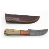 New Damascus Blade Drop Point Knife with Leather