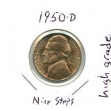 1950-D Jefferson Nickel - Nice Steps, High Grade