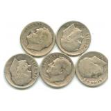 Group of 5 Roosevelt Silver Dimes