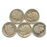 Group of 5 Roosevelt Silver Dimes