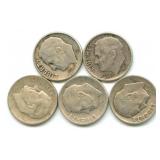 Group of 5 Roosevelt Silver Dimes