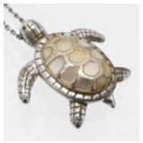 Vintage Sterling Silver MOP Turtle Necklace - 18ï¿½,