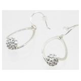 Sterling Silver and White Stone Pierced Earrings