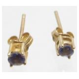 14K Yellow Gold and Blue Topaz Pierced Earrings -