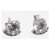 Sterling Silver and White Stone Pierced Earrings