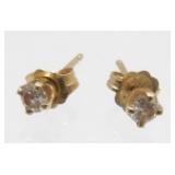 14K Yellow Gold and White Topaz Pierced Earrings