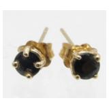 14K Yellow Gold and Sapphire Pierced Earrings -