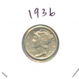 1936 Mercury Silver Dime