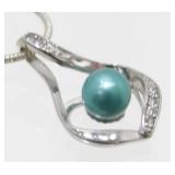 Sterling Silver and Cultured Green Pearl Necklace