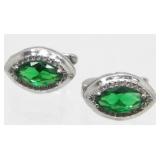 Sterling Silver and Green Stone Pierced Earrings