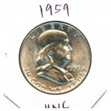 1959 Franklin Uncirculated Silver Half Dollar