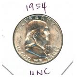 1954 Franklin Uncirculated Silver Half Dollar