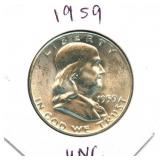 1959 Franklin Uncirculated Silver Half Dollar
