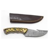 New Damascus Blade Gut Hook Knife with Leather