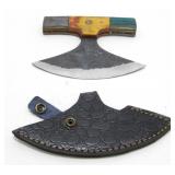 New Carbon Steel Ulu Knife with Leather Sheath