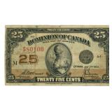 1923 Dominion of Canada Twenty Five Cent Bill