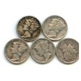 (5) Mercury Silver Dimes