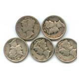 (5) Mercury Silver Dimes