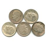 (5) Roosevelt Silver Dimes