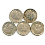 (5) Roosevelt Silver Dimes