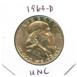 1963-D Franklin Uncirculated Silver Half Dollar
