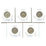 5 Mercury Silver Dimes