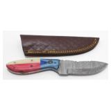 New Damascus Blade Drop Point Knife with Leather