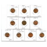 (10) Uncirculated and AU Lincoln Cents: 1965, (2)