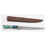 New Damascus Blade Kitchen Knife with Leather