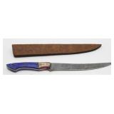 New Damascus Blade Kitchen Knife with Leather