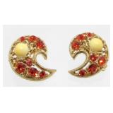 Vintage 1960ï¿½s Orange Jeweled Clip Earrings