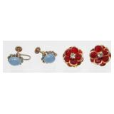 Vintage Screwback Earrings (2 pair) - Red Stones