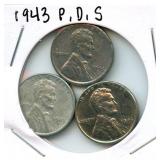 Group of (3) 1943 Uncirculated WWII Lincoln Steel