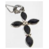 Sterling Silver and Black Stone Necklace - 4.98