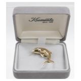 Vintage Gold Filled Krementz Dolphin Brooch in