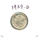 1939-D Mercury Silver Dime
